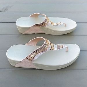Women's Gild And Silver Embellished Wedge Flip Flop Sandals